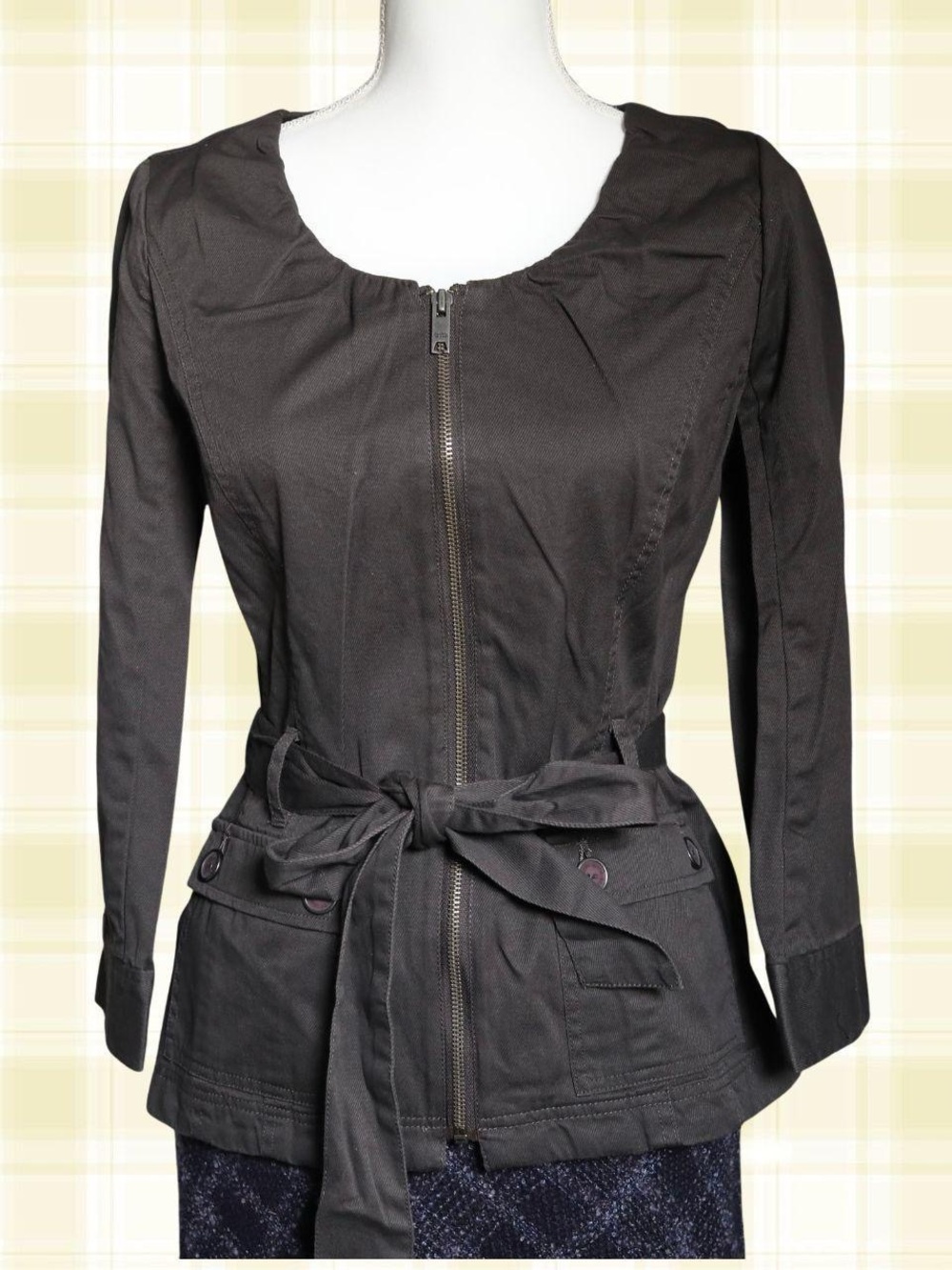 Womens gray Zip Front Belted Jacket